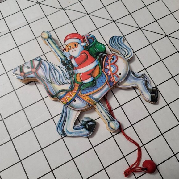 Vintage Carousel Horse with Santa, Germany, Wooden Pull String‎ Jumping Toy #2 - Picture 3 of 5